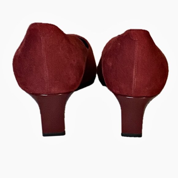 Tod's Burgundy Red Suede Wedge Heels Almond Toe Size 39 NWOB - Picture 4 of 8